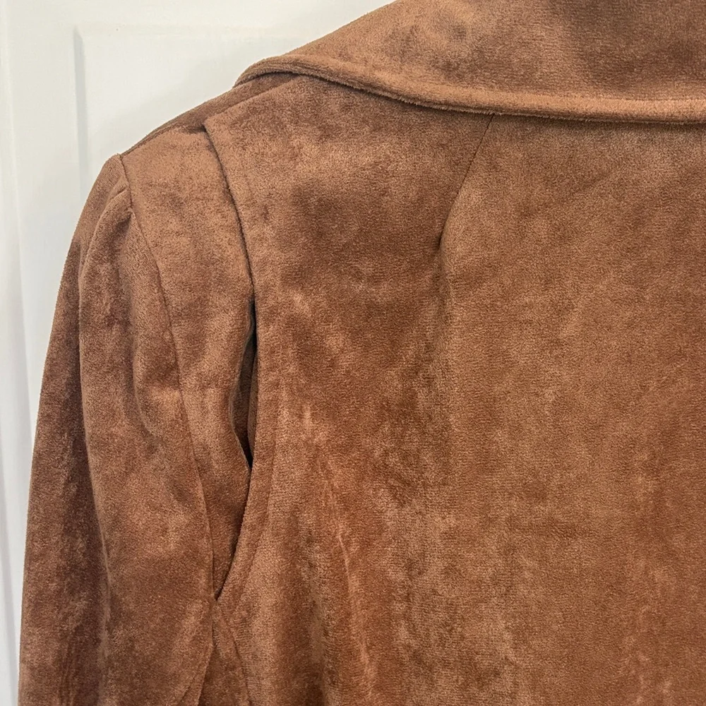 Olivaceous Brown Faux Suede Moto Jacket Size Large | Soft Zip-Up Biker Style - Picture 8 of 14